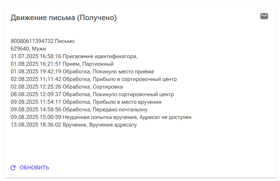 Отслеживание письма