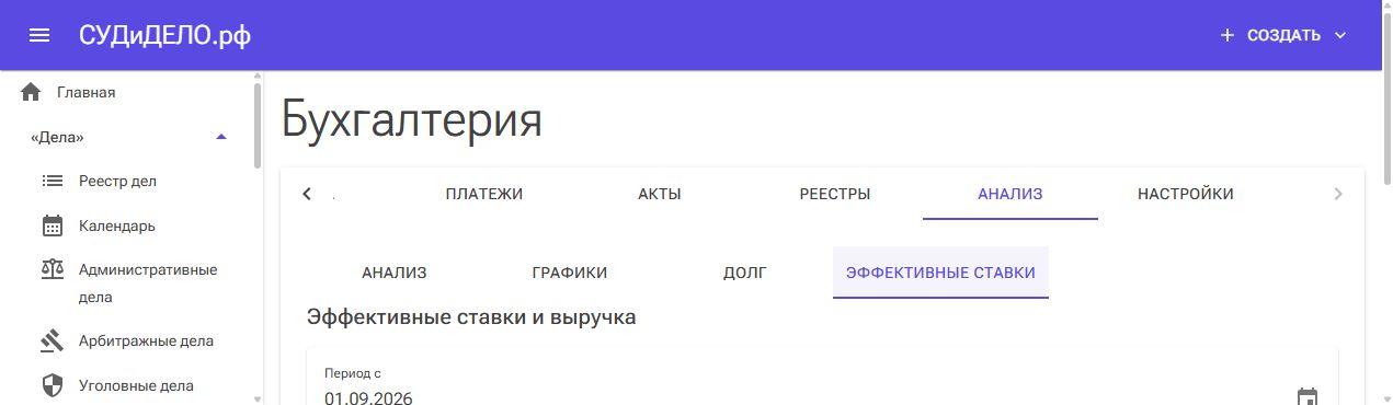 Период отчёта эффективных ставок и кнопки обновления и выгрузки.